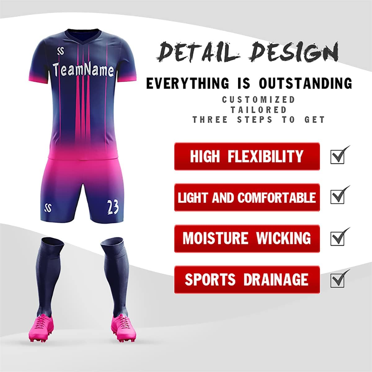 TAND Custom Soccer Jersey Gradient with Shorts Printed Name Number Sports Training Large Size Uniforms for Men/Kids, Purple/Blue, One Size : Clothing, Shoes & Jewelry