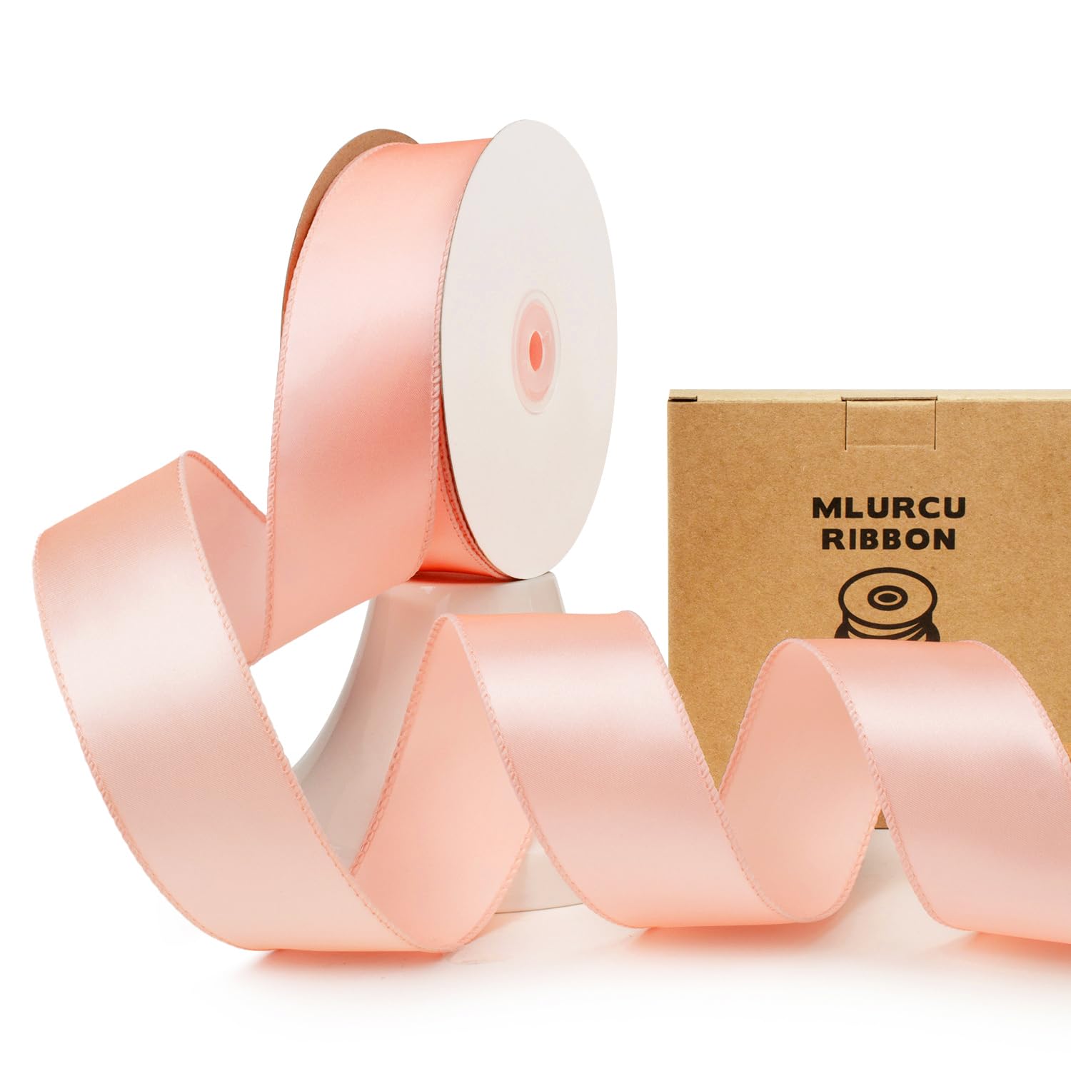 MLURCU Rose Gold Wired Ribbon 1.5 Inch x 20Yards Rose Gold Christmas Ribbon Peach/Blush Pink/Rose Gold Wire Ribbon for Christmas Tree Wreaths Bows Making Gift Wrapping DIY Crafts Home Decor