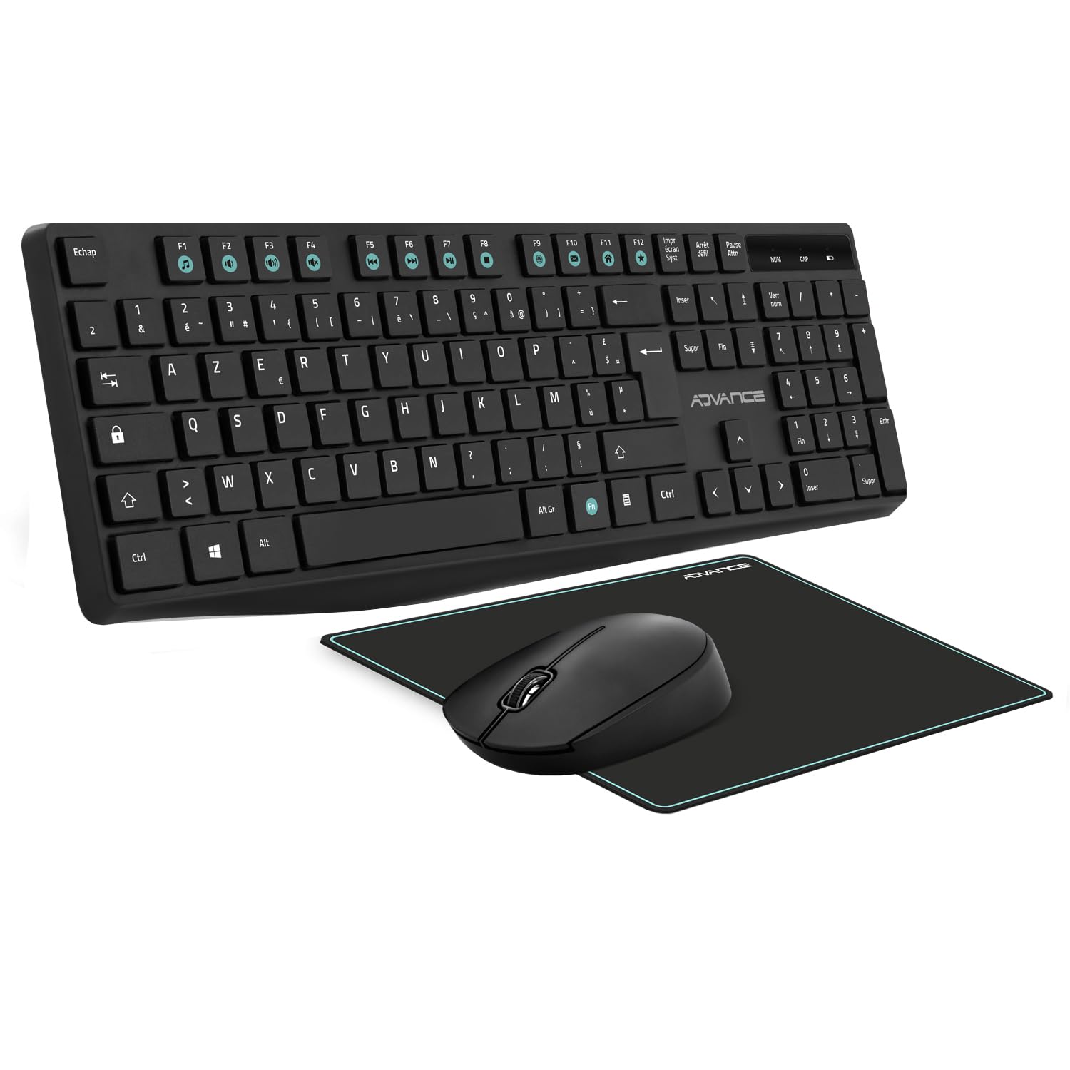 Advance | Elite Wireless Combo | Juego de Teclado inalámbrico + Alfombrilla | Kit de Escritorio para PC/portátil | Teclado ergonómico | Ratón óptico 1600 dpi y Rueda silenciosa | Alfombrilla