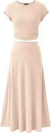 PRETTYGARDEN Two Piece Skirt Set for Women 2025 Summer Spring Dressy Casual Knit Travel Vacation Matching Lounge Outfits