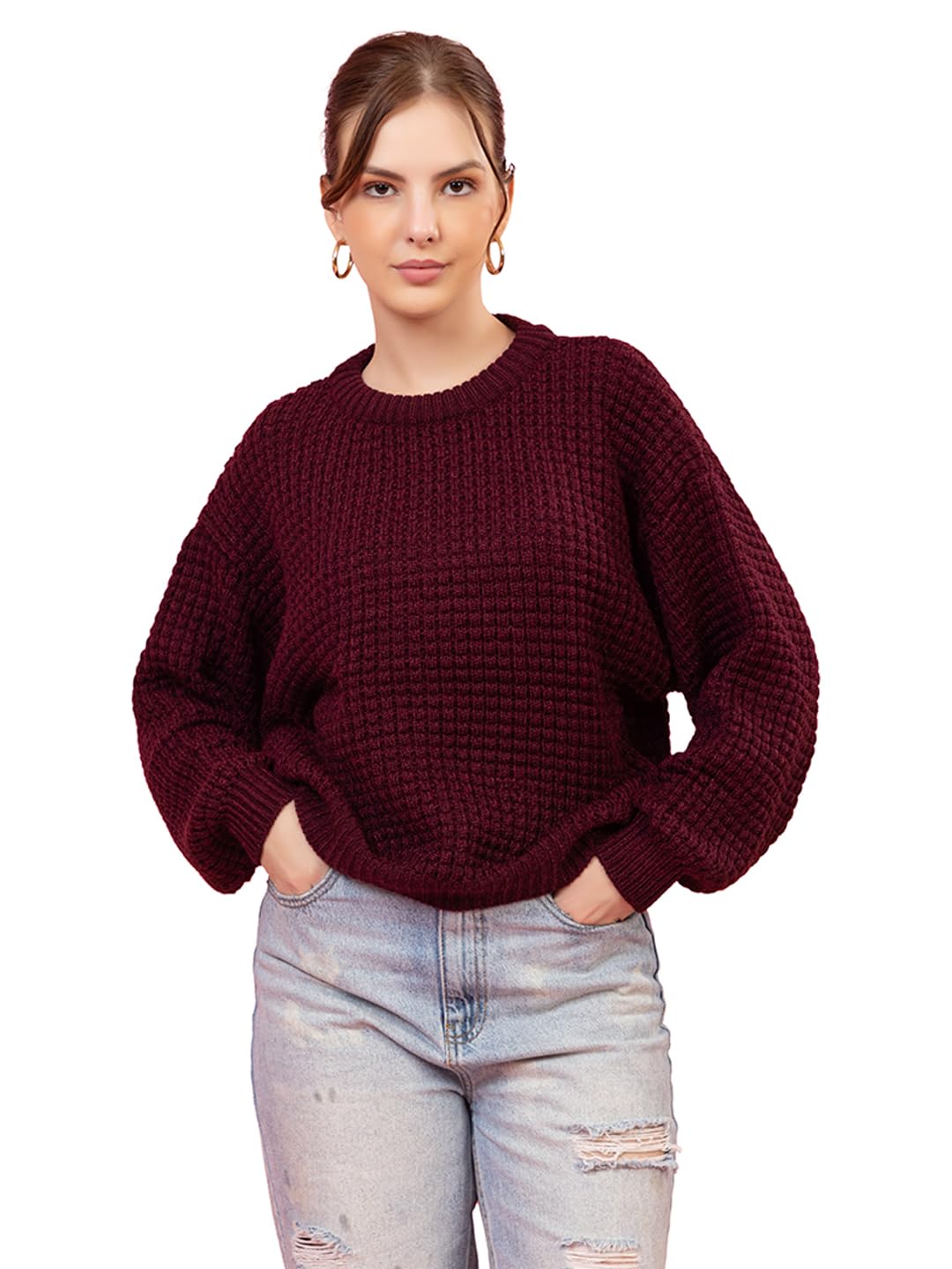 swaaglok - style that speaks Women’s Knit Sweater | Casual Round Neck Long Sleeve Pullover | Warm Textured Pattern Winter Wear for Daily & Office Outfits-picture-34