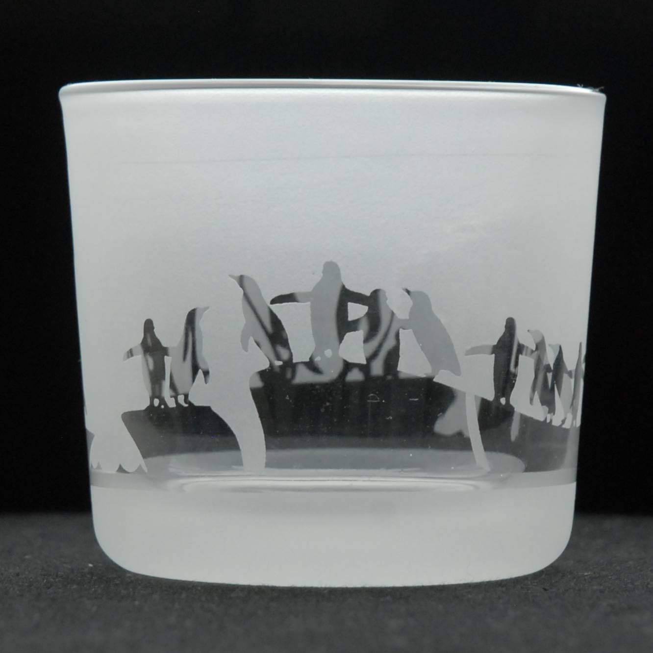 Bougeoir en verre dépoli gravé avec motif pingouin, Porte Bougie, décoration d'intérieur