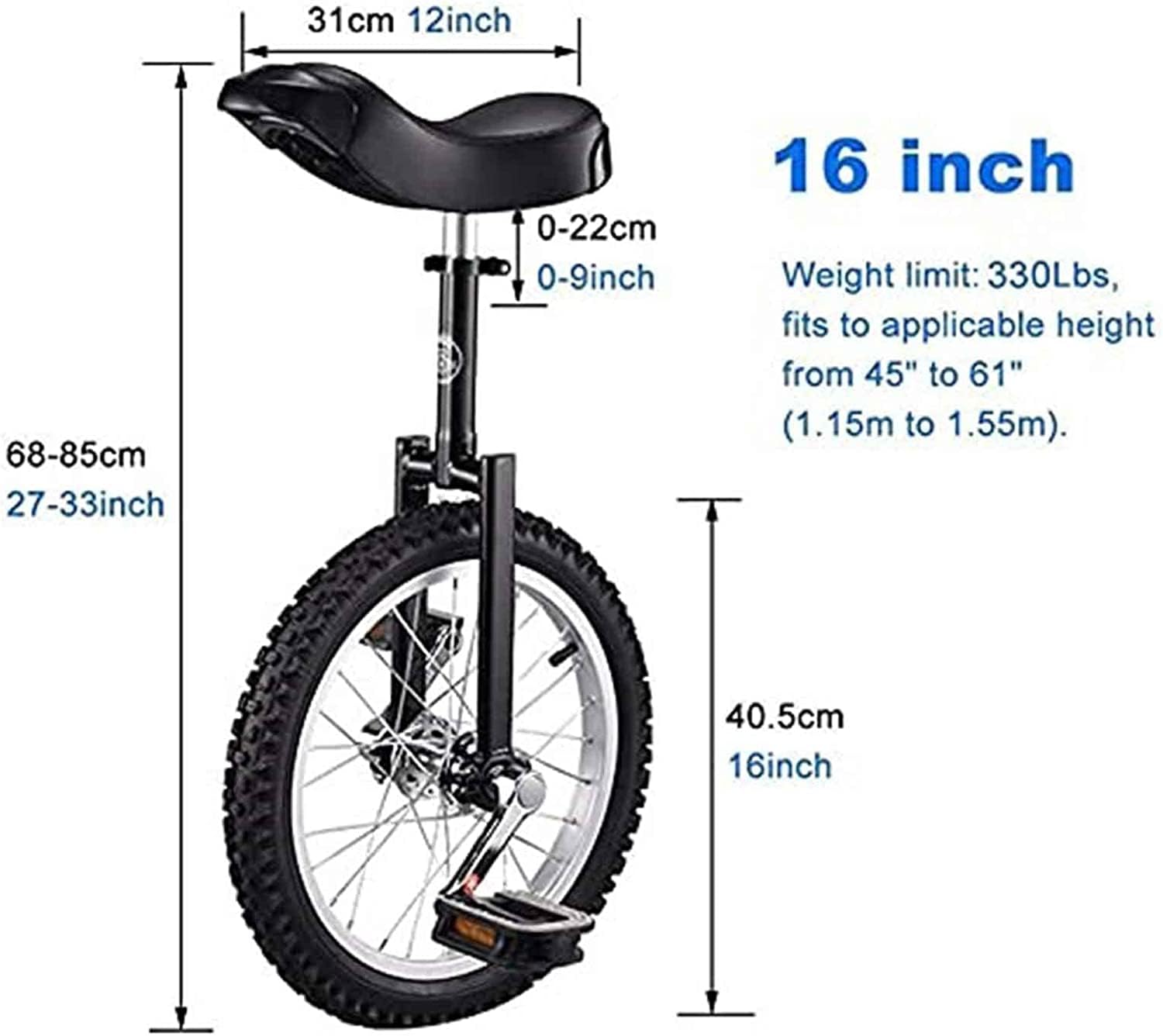 GYJ Nastoletni dorosły monocykl na kółkach, zrównoważony rower z regulowanymi siedzeniami i pedałami, hulajnoga fitness HY (Color : Nero, Size : 16in)