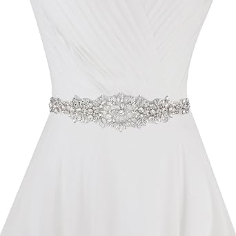 Handmade Rhinestone Bridal Belt Silver Wedding Belt for Dresses with Ivory Ribbon Crystal Belt for Women DressesSilver Rhinestone +Ivory Ribbon