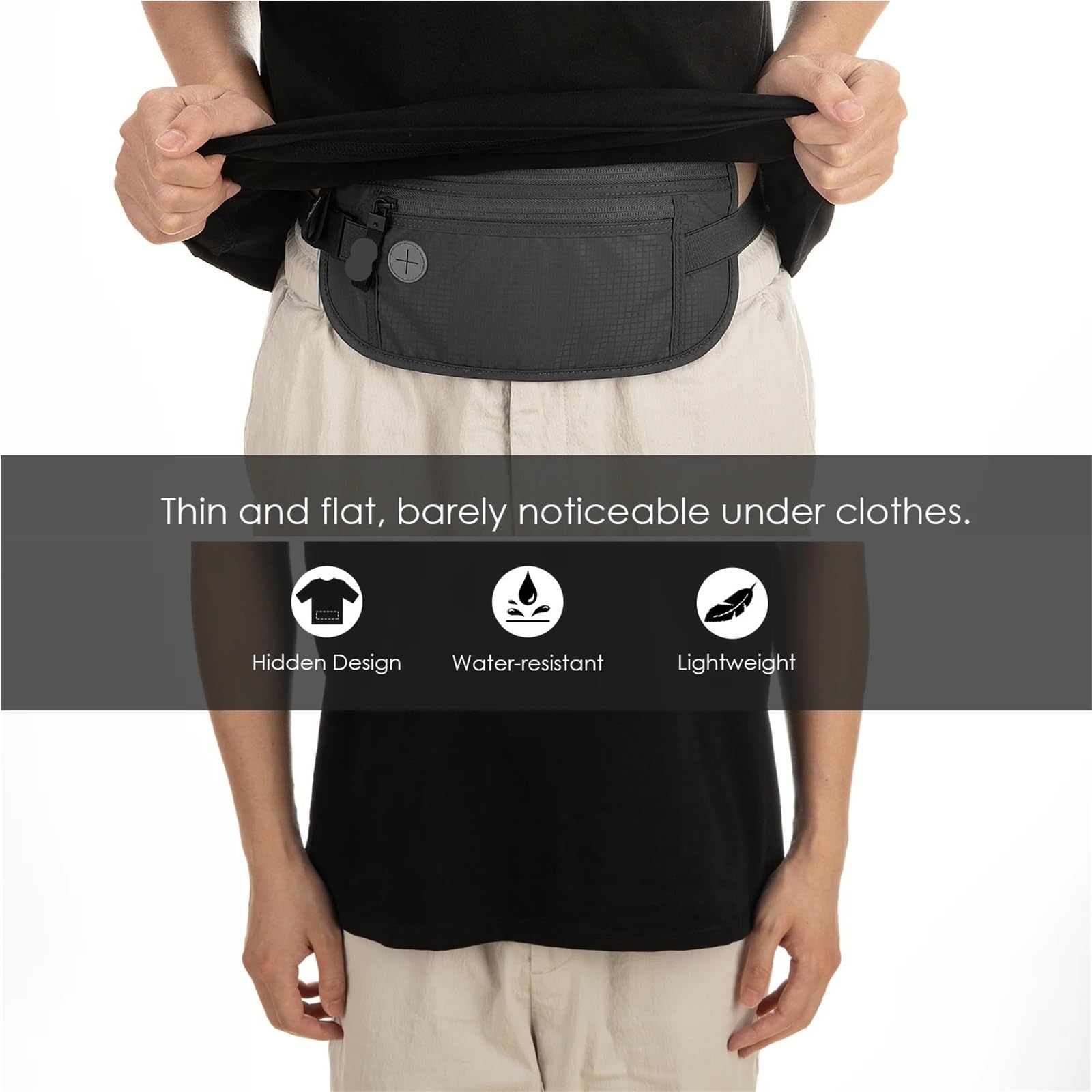 Sicherer Reise-Geldgürtel, verdeckte versteckte Reisebrieftasche, Reisepass-Geldbörsen for Männer und Frauen für Camping Wandern(Light Gray)