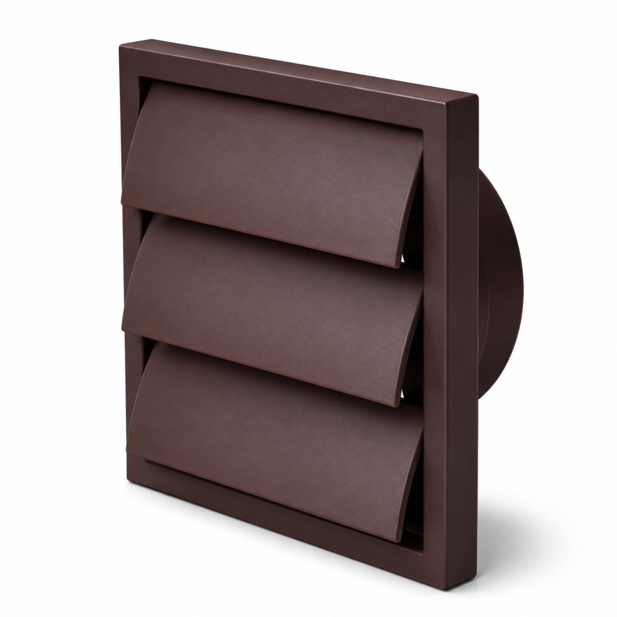 Airflow 100mm Brown External Air Vent Cover Gravity Grille – 154x154mm Square Wall Cover with Round Rear Spigot & Backdraught Shutter Flaps for Extractor Fans & Bathrooms
