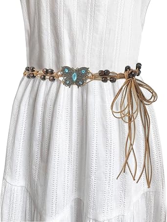 Vanrose Jan Bohemian Womens Woven Belt Braided Waistband Wax Rope Skirt Dress Decorative Tassel Belts