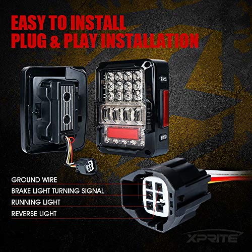 Image of Xprite 4D Clear LED Tail Lights Compatible with 2007-2018 Jeep Wrangler JK | Signal /Brake /Reverse /Running Light, EMC Build-In, ABS housing, PMMA Lens, Waterproof, DOT Approved, Plug N Play