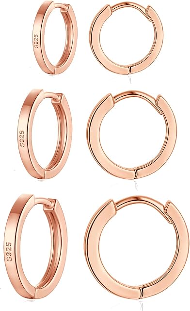 wynn's Silver Hoop Earrings for Women, 925 Sterling Silver Hoop Earrings Set, Unisex Small Sleeper Hoop Earrings, Silver Hooped Huggie Cartilage Earrings for Women Men Girls (8+10+12mm)