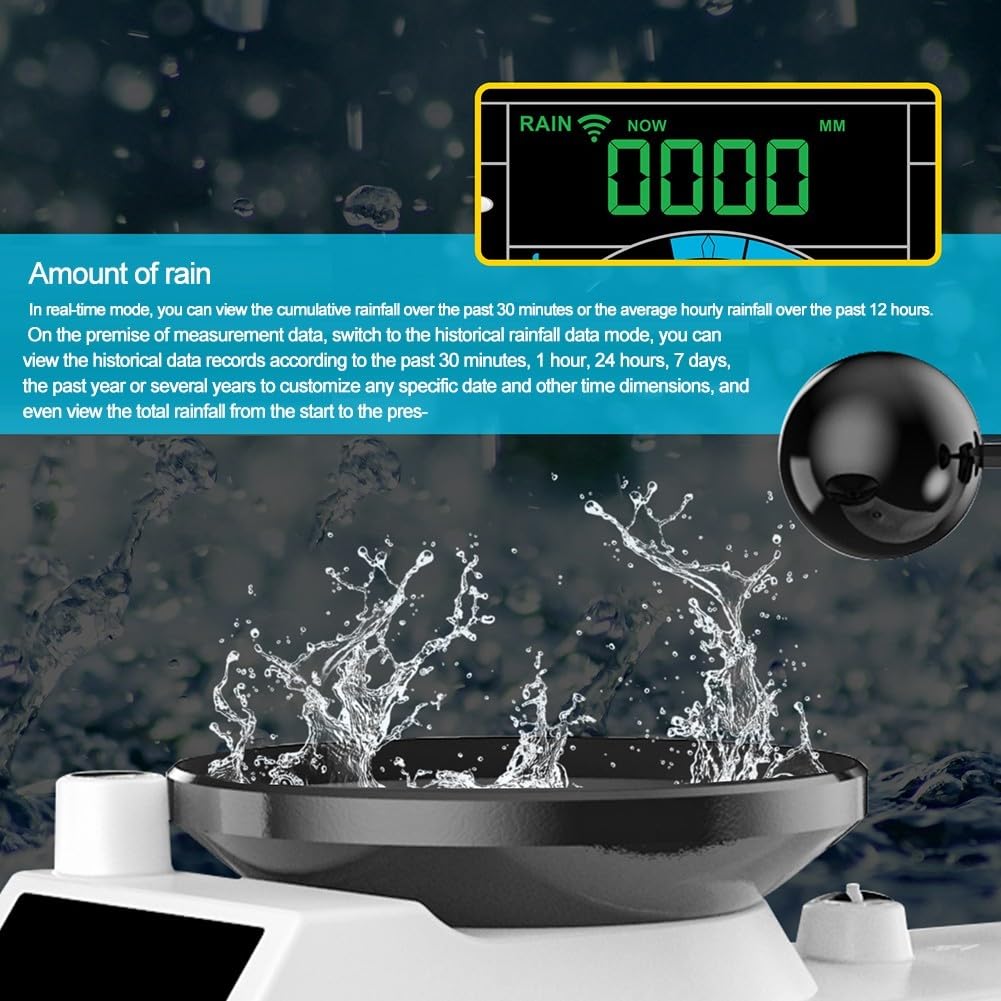 Wetterstation Funk mit Außensensor, Digital Thermometer Hygrometer, Echtzeitvorhersage, Wind Regen UV Monitor, Schlummerwecker, 100m Reichweite (A)
