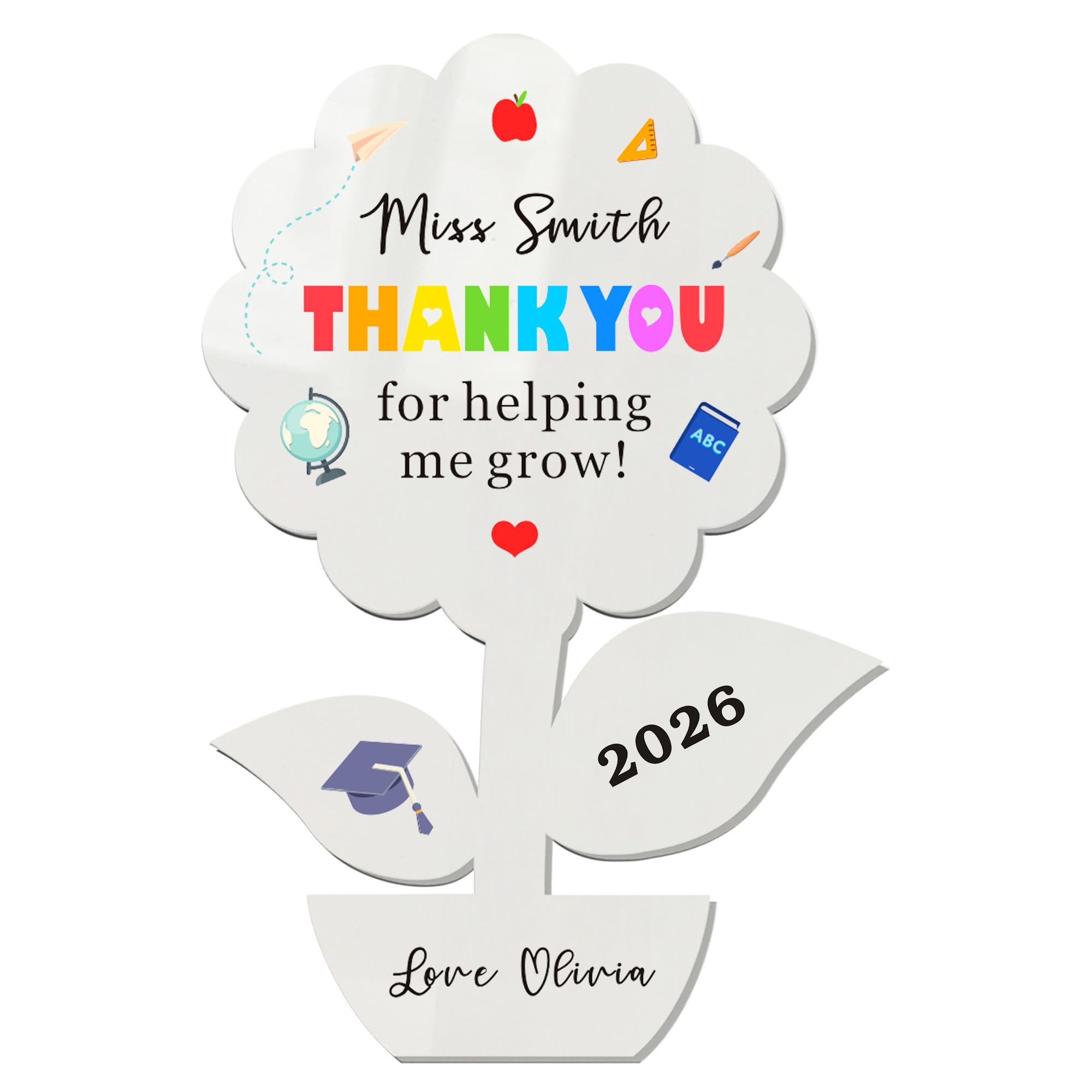 Personalised Teacher Gifts for Women Men Custom Fridge Magnets Gifts Thank You Gift Thank You Teacher Appreciation Gifts for Teacher End of the Year Assistant Tutor (White-Flower, Design 1)