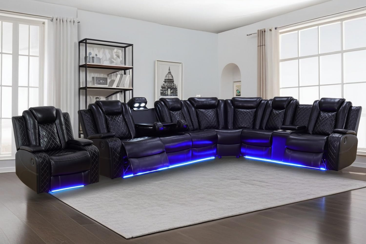 A Ainehome Living Room Furniture Power Recliner Sofa, Breathing Leather Power Reclining Sofa Set, Sectional Reclining Couch with Storage Console for