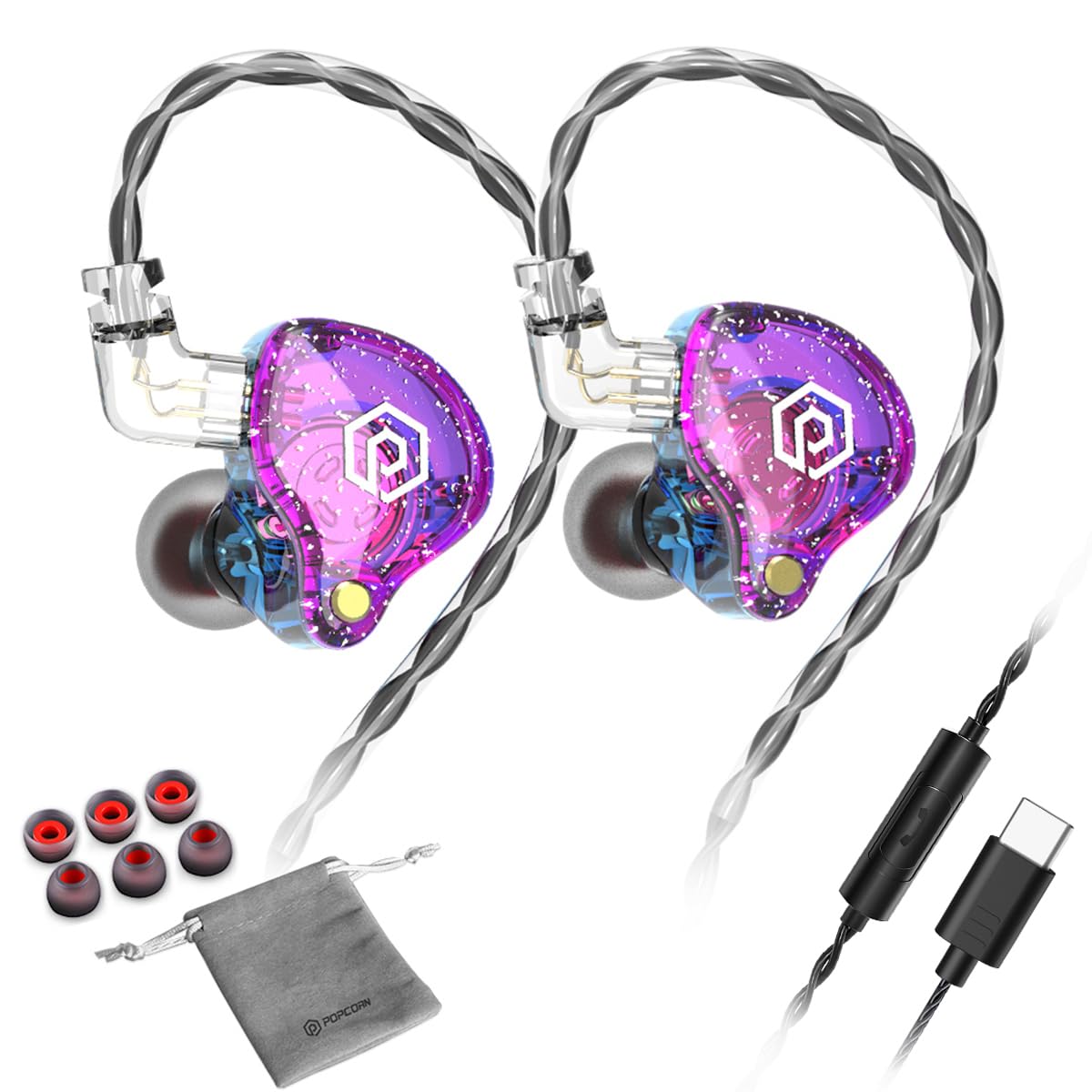 POPCORN Bass X8 Pro Typ C in Ear Monitore Kopfhörer Gaming Earbuds Kopfhörer Stereo mit Mikrofon (Lila)