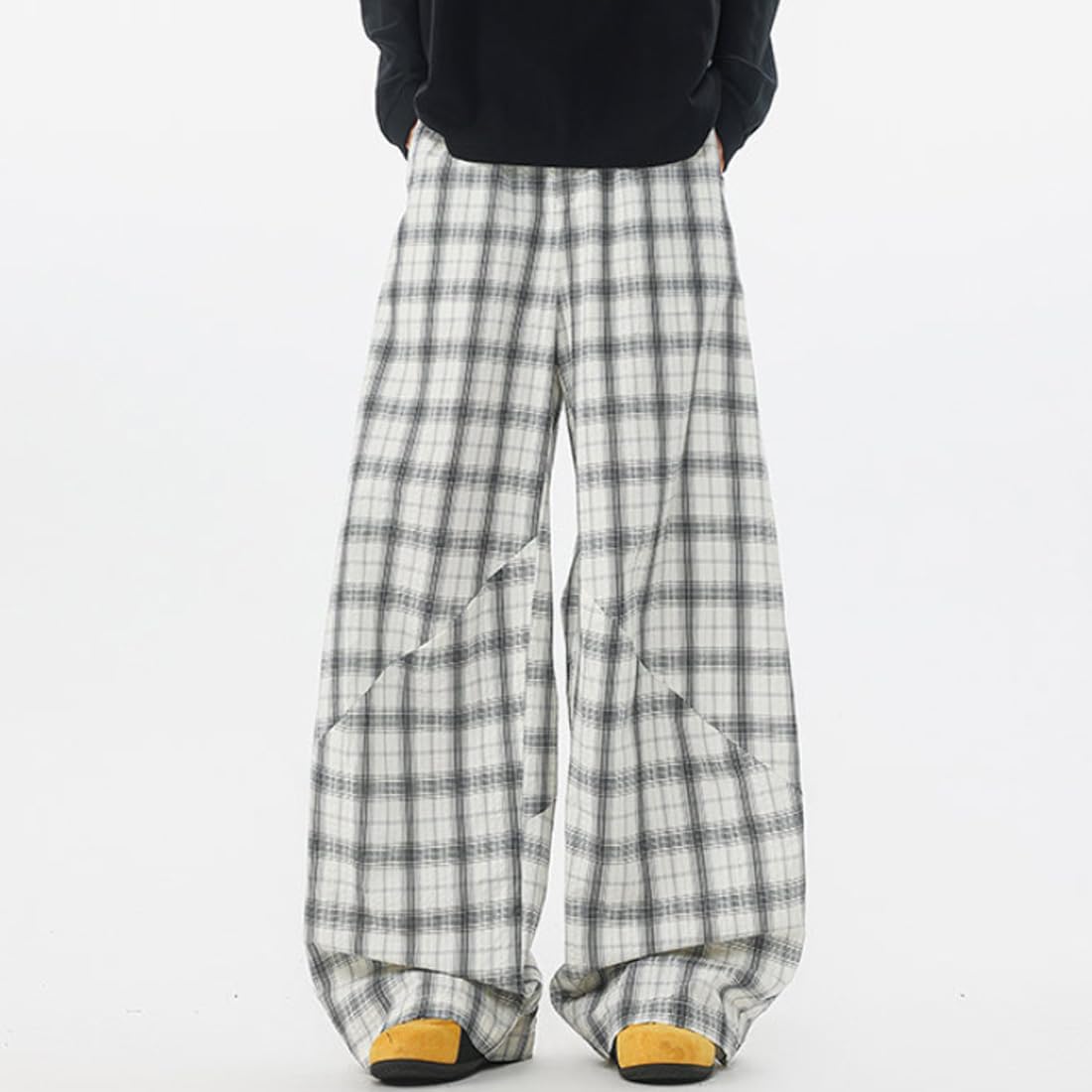 HZCX FASHION Mens Womens Y2K Hip Hop Checked Pants Wide Leg Lounge Pants Lightweight Machete Pants Baggy Plaid Palazzo Pants