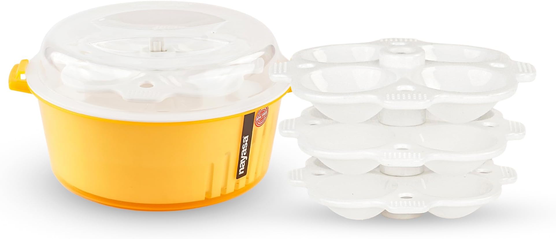 Nayasa Plastic Microwave 4 in 1 Steam Idli Maker | Makes 12 idlis | Microwave Dhokla Maker | Vegetable Steamer Veg & Fruit Strainer | Orange