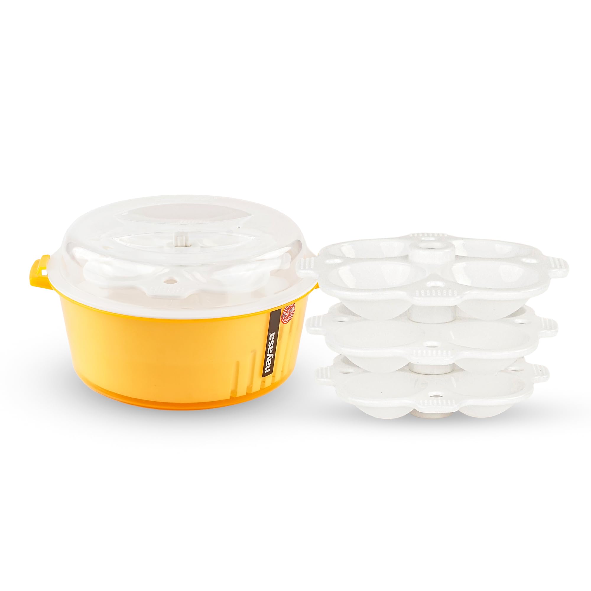 Nayasa Plastic Microwave 4 in 1 Steam Idli Maker | Makes 12 idlis | Microwave Dhokla Maker | Vegetable Steamer Veg & Fruit Strainer | Orange