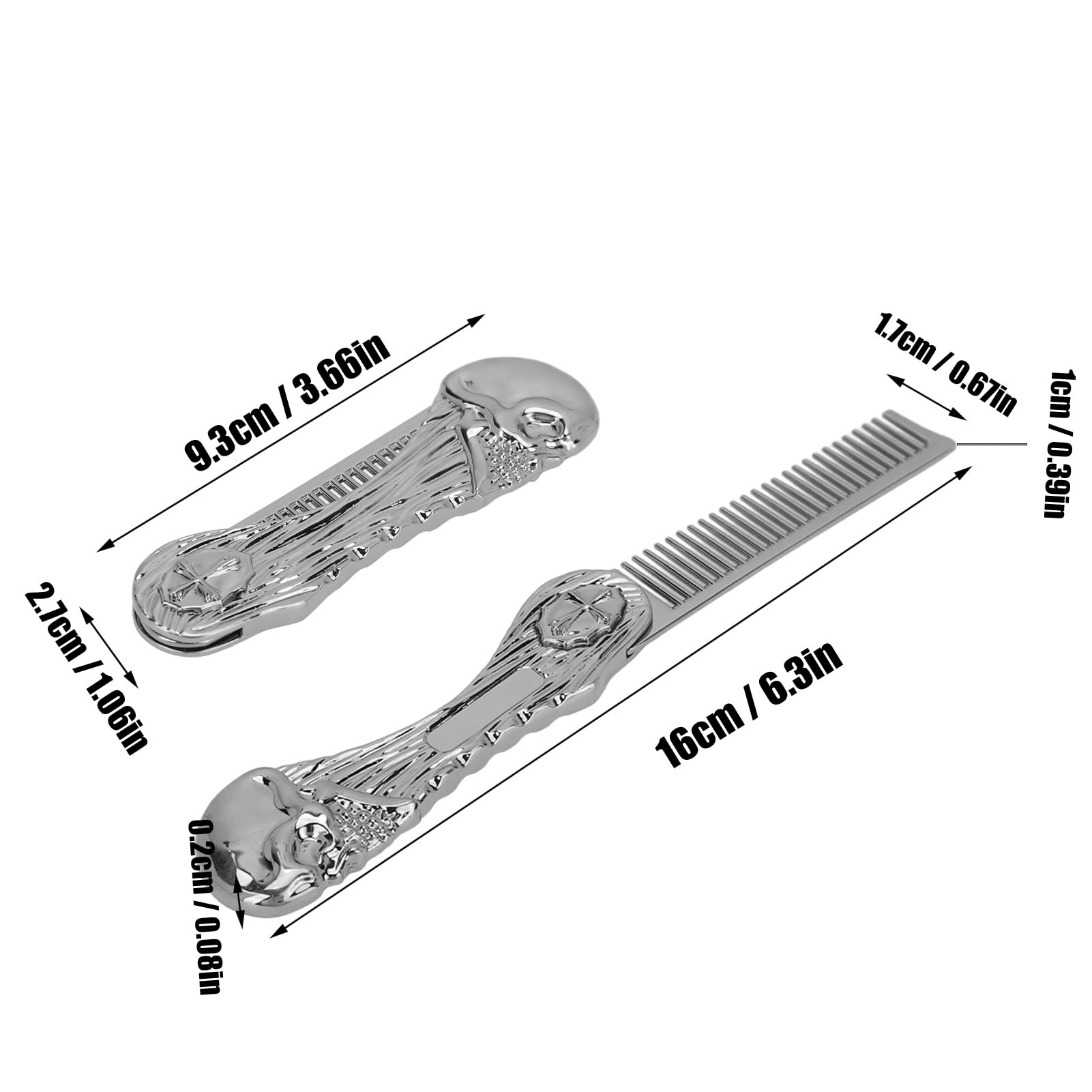 Yinhing Foldable Beard Comb, Zinc Alloy Hairstyling Brush, Prevent Static, Multifunction, Silver - Image 4