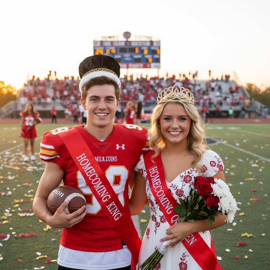 Anderson's Royal Couple Coronation Set, Black Metallic King Crown and Sparkling Rhinestone Gold Sasha Tiara for Prom, Homecoming, Winter Formals, Special Events and Dance Coronations