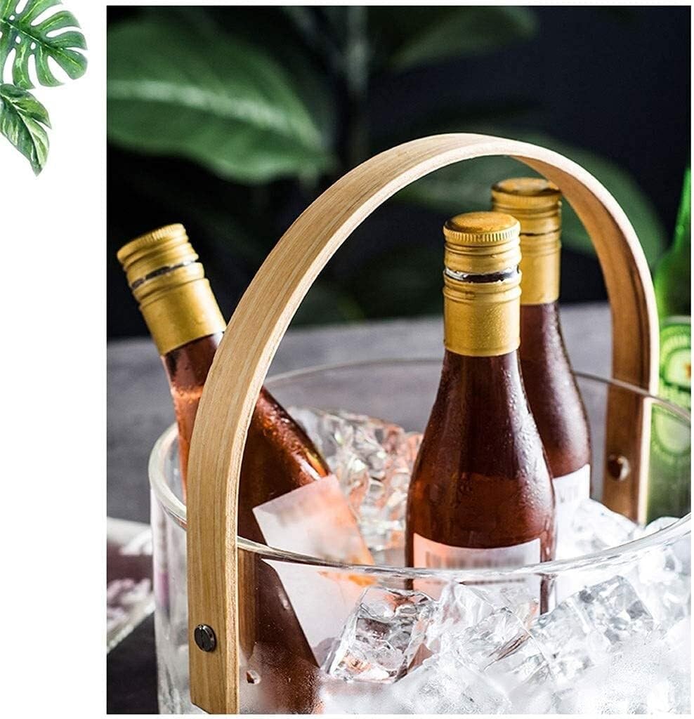 Glass Ice Bucket with Bamboo Handle - Large Capacity Beverage & Fruit Storage Bucket