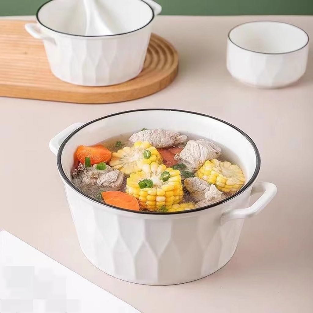 Nordic Keramik Ramen Schüssel Set mit Doppelohren, große Suppenschüssel für Instantnudeln, Obstsalat und mehr