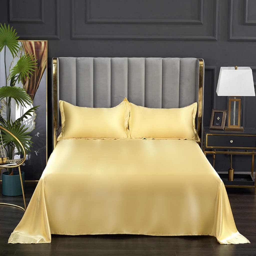Feelyou Satin Sheet Set Twin Silky Bedding Set for Women Girls Adults Bedroom Decor Soft Luxury Silk Like Bed Sheet Set with 2 Pillow Case Gorgeous Golden Sheets with Deep Pocket Sheet Set,K