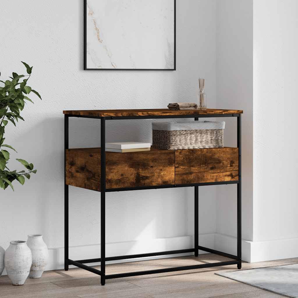 SXZenSpace Console Table Smoked Oak 75x40x75 cm, Engineered Wood & Metal Frame, Industrial Hallway Side with Adjustable Feet for Living Room Corridor Bedroom