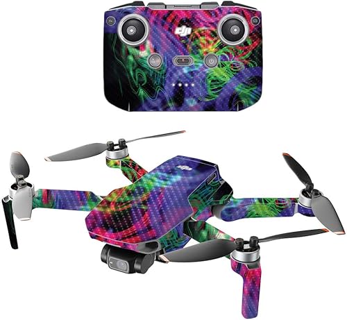 Miniatura 1 de Mighty Skins Fibra de carbono compatible con el dron portátil DJI Mini 2, salpicaduras de neón, acabado de fibra de carbono texturizado protector,