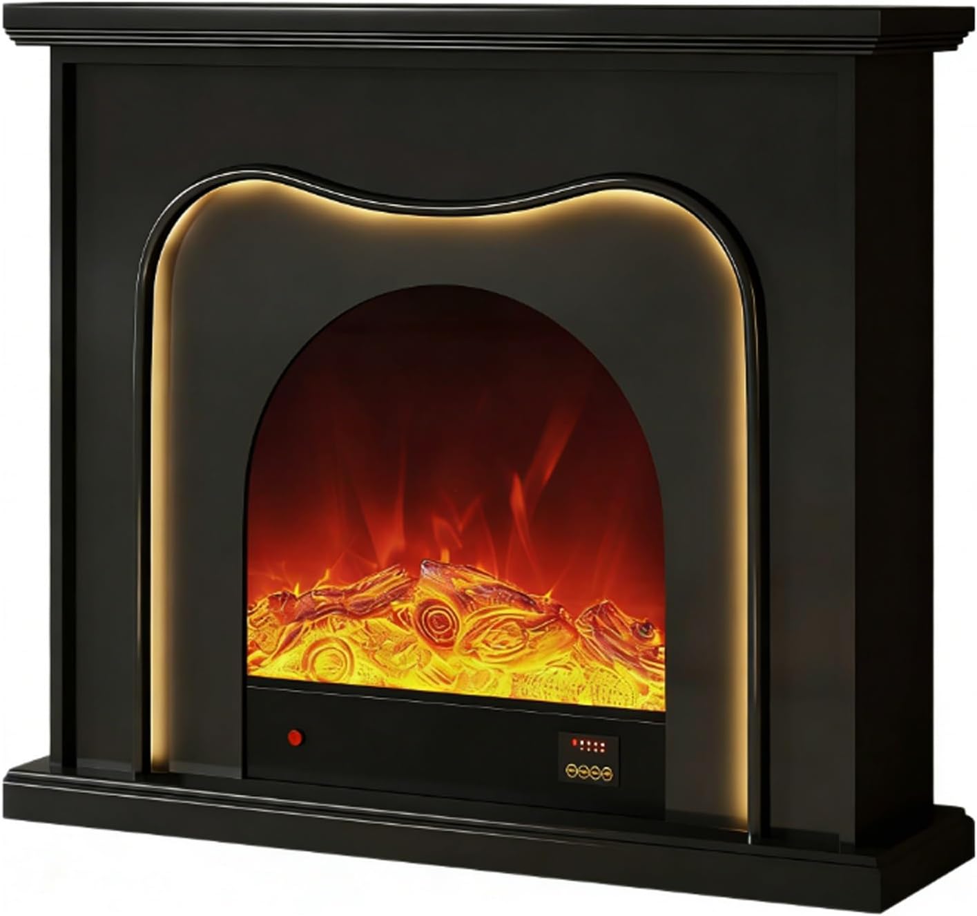 Mantels Surround Electric Fireplace with Mantel Solid White Oak Wood Frame Realistic LED Flame Effect Home Decor(Black)