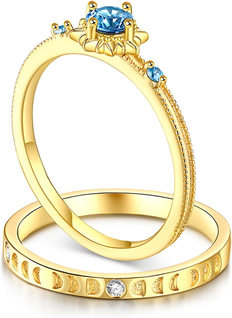 Jeulia Sun and Moon Ring Set - 18K Gold Plated Over 925 Sterling Silver, Celestial Stackable Rings for Women Men, Couple Promise Rings, Yin Yang Symbolism Gift with Jewelry Box