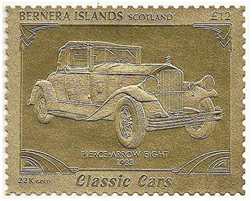 Timbro Classic car in lamina d'oro 22k emesso nel 1996 Islands Bernara , Scozia / Mint e smontato