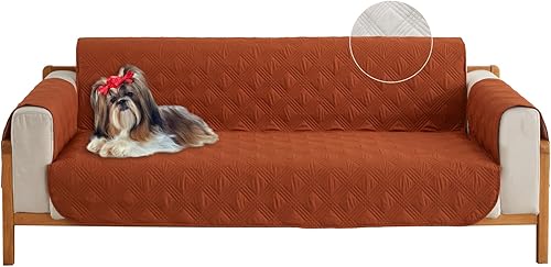 Miniatura 1 de Funda de sofá reversible para sofá de 3 cojines, lavable, protector de muebles con correas elásticas para mascotas, perros, niños (naranja, sofá)