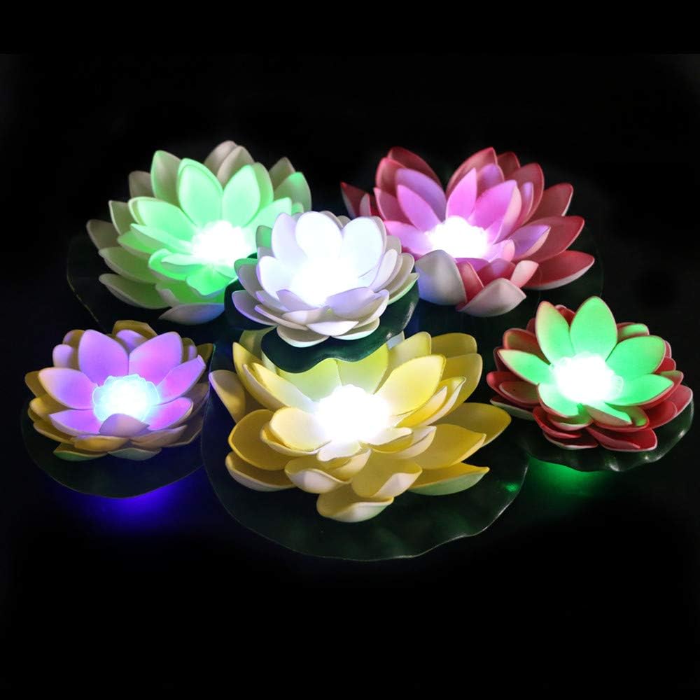 Acmee LED Light up Floating Lily pad Water Floating LED Lotus Light Color Changing Pool Decoration Light LED Floating Flowers Light for Ponds, Pools or Fish Tank Decor (6 Lotus and 2 Lily Pads)