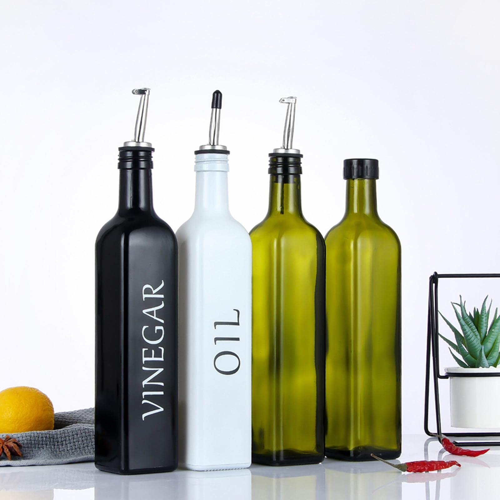 Juego de Dispensador de Aceite Y Vinagre de 500 Ml (17) Botella Dispensadora de Vinagre Negra Botella Dispensadora de Vinagre Blanca