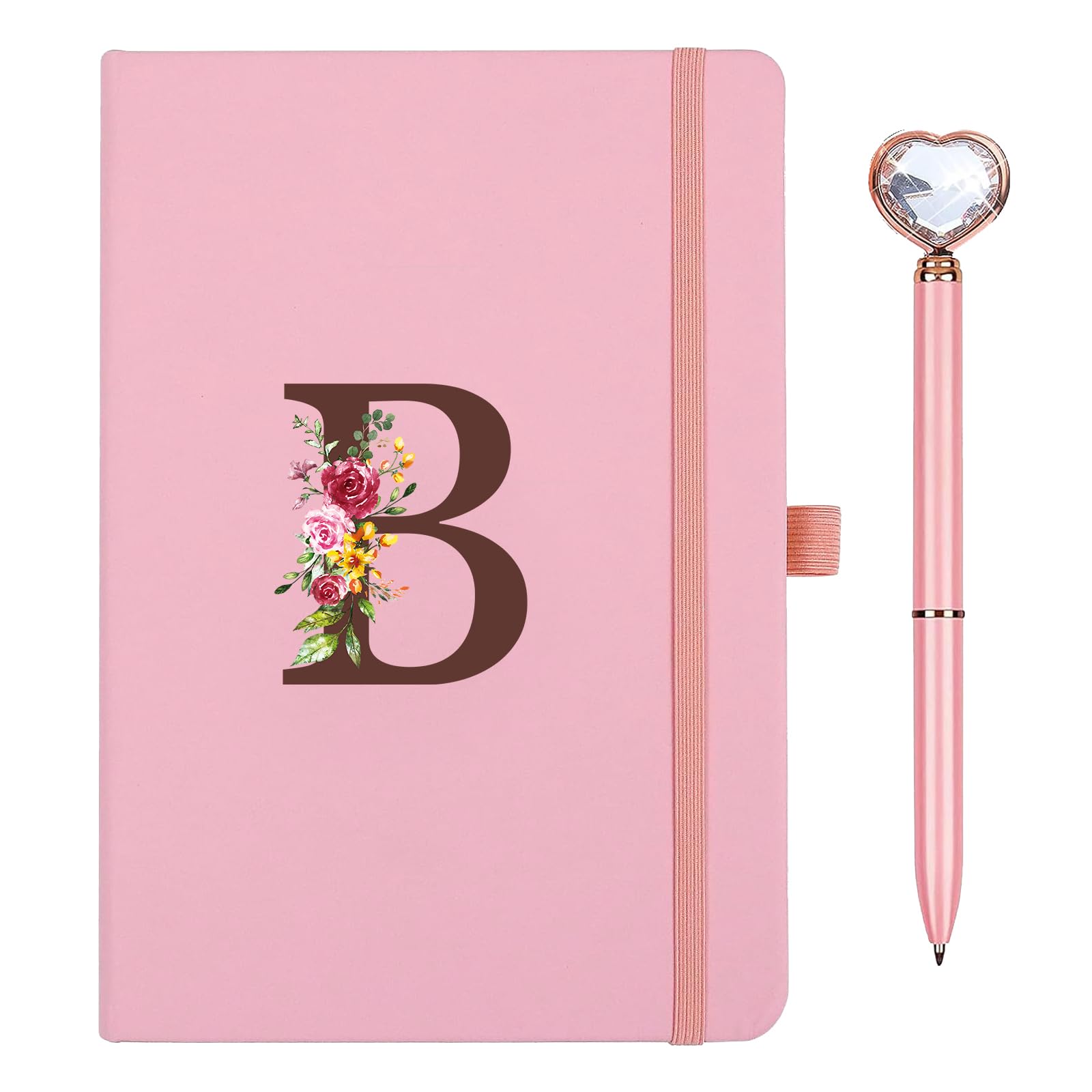 Personalisiertes A5 Notizbuch mit Initialen, PU Leder Journal mit Stift, Tagebuch für Erwachsene Schule Freundin Schwestern Mädchen Frauen Kollegen Geburtstag Abschluss Geschenk Muttertagsgeschenk(B)