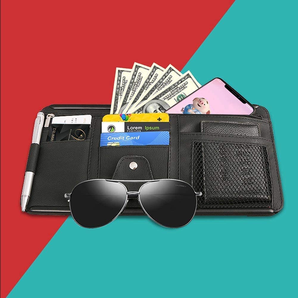 KASTWAVECar Interior Accessories Pocket Organizer, Car Sun Visor Organizer Auto Visor Pocket and Interior Accessories, Auto Glasses Ticket Documents Folder Mobile Phone Organizer with Hard Back