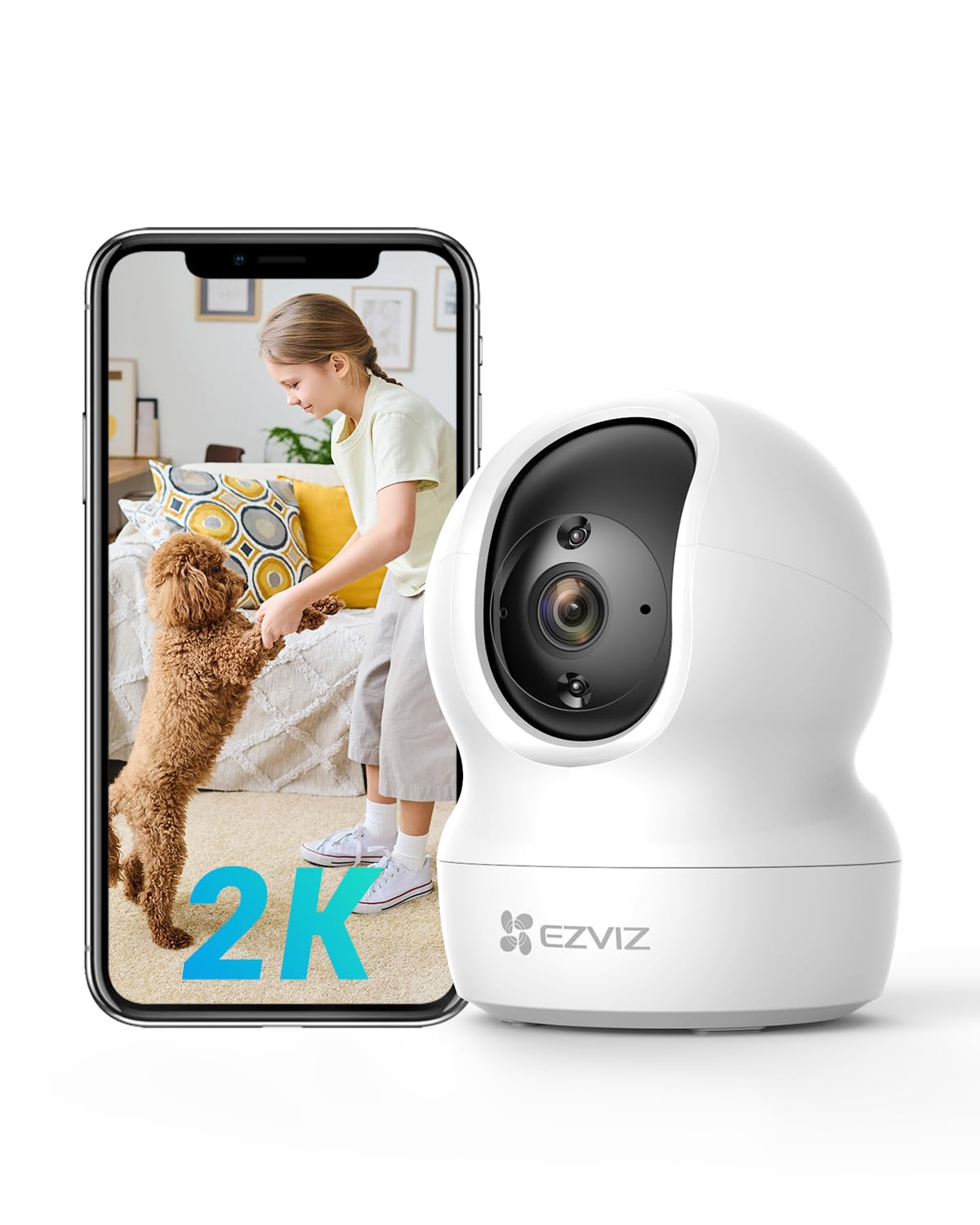 EZVIZCP1 Pro 2K Indoor Security Camera Wifi, 2.4Ghz Baby Monitor Wireless with Call Button, 512GB Supports, 360° Pan Tilt, Smart Colour Night Vision, Auto Tracking, Two-Way Audio, Sleep Mode