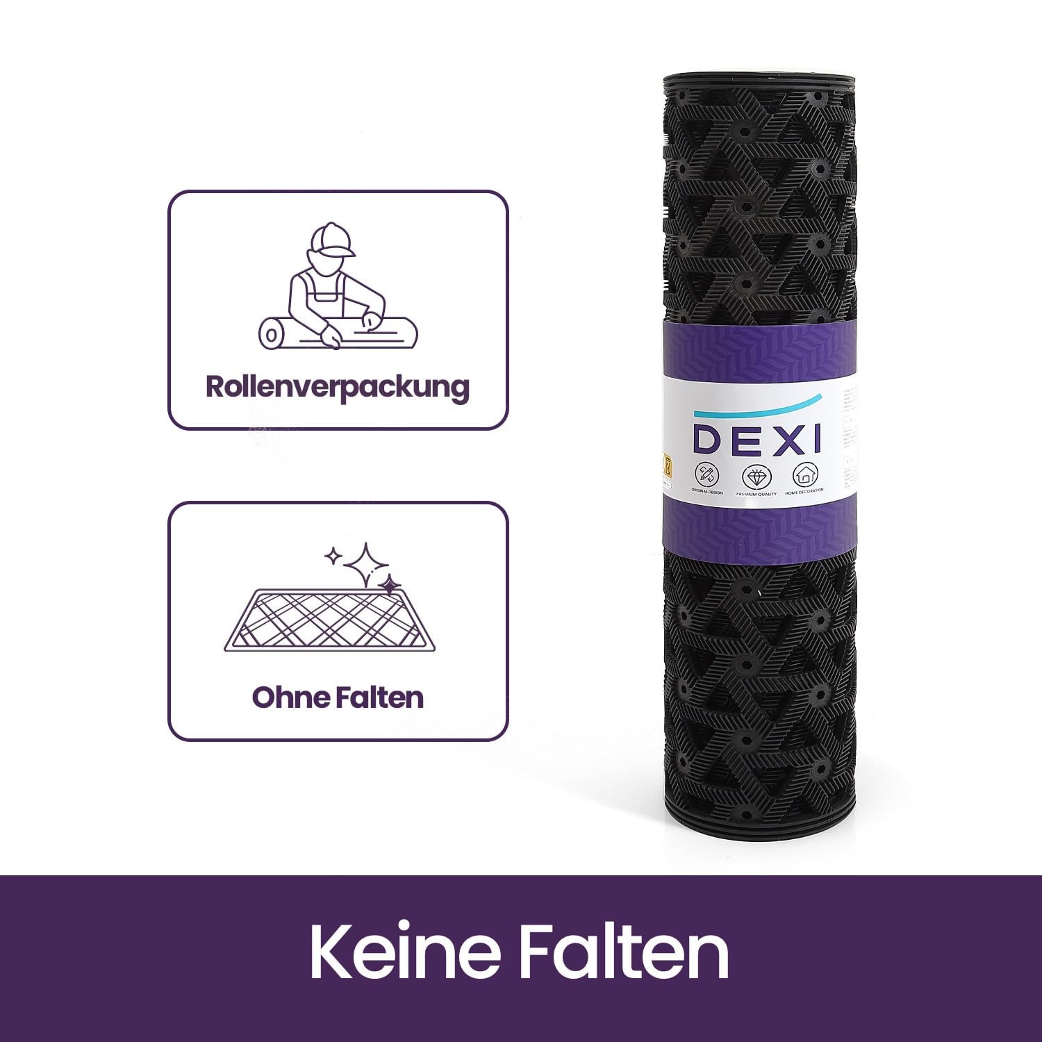 DEXI Fußmatte Außen 48,5 x 75 cm, rutschfeste Schmutzfangmatte mit Drainagelöchern, Wasserdicht & Wetterfest, Robuste Türmatte für Haustür, Eingang, Terrasse & Balkon, Schwarz