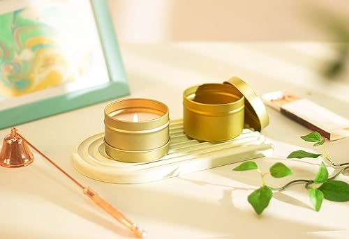 Miniatura 2 de Latas doradas de 4 onzas con tapas, 24 recipientes para velas, tarros de velas a granel para hacer velas, color dorado