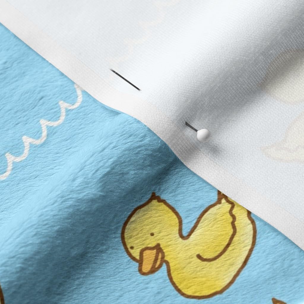 Spoonflower Fabric - Duck Pond Bird Animal Yellow Cute Small Blue Gender Neutral Nursery Printed on Minky Fabric by The Yard - Sewing Baby Blankets Quilt Backing Plush