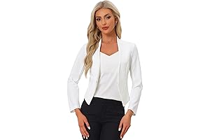Women's White Formal Office Collarless Casual Blazer Jacket