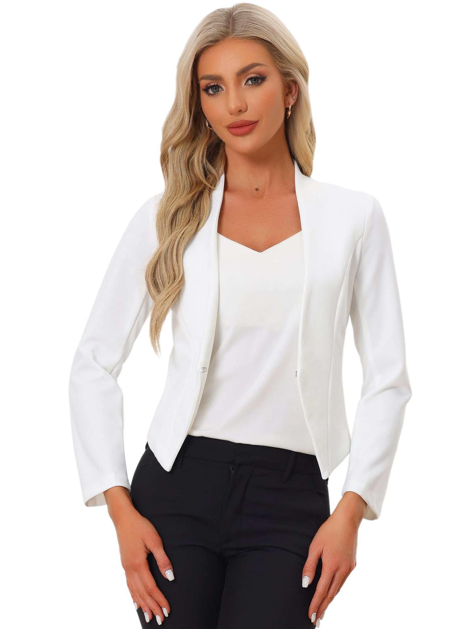 allegra k Women's Work Office Suit Collarless Casual Cropped Blazer Jacket-picture-44