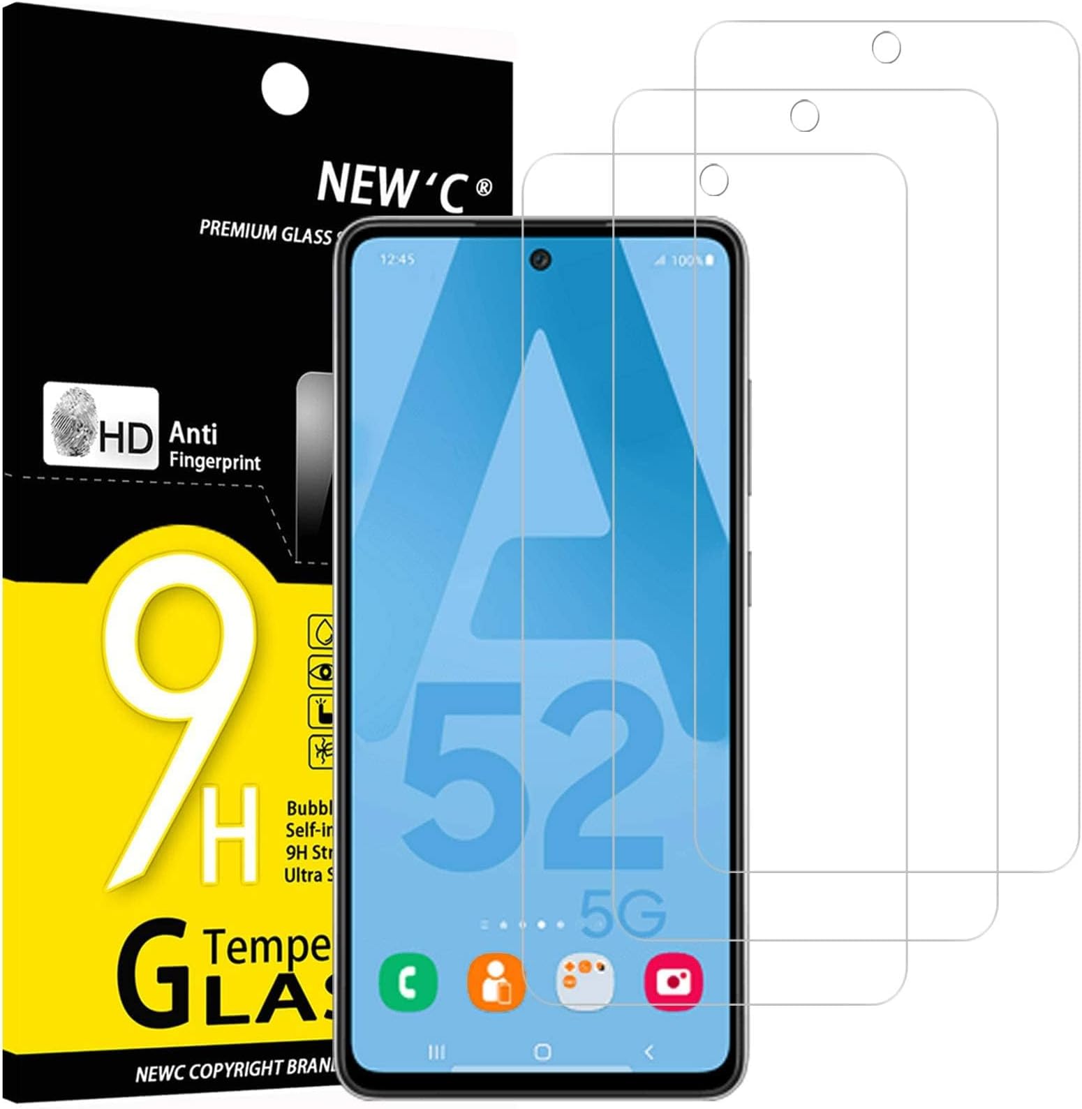 NEW'C 3 Pack Designed for Samsung Galaxy A52, A52 5G, A52S 5G Screen Protector Tempered Glass, Case Friendly Scratch Resistant,Bubble-Free, Ultra Resistant