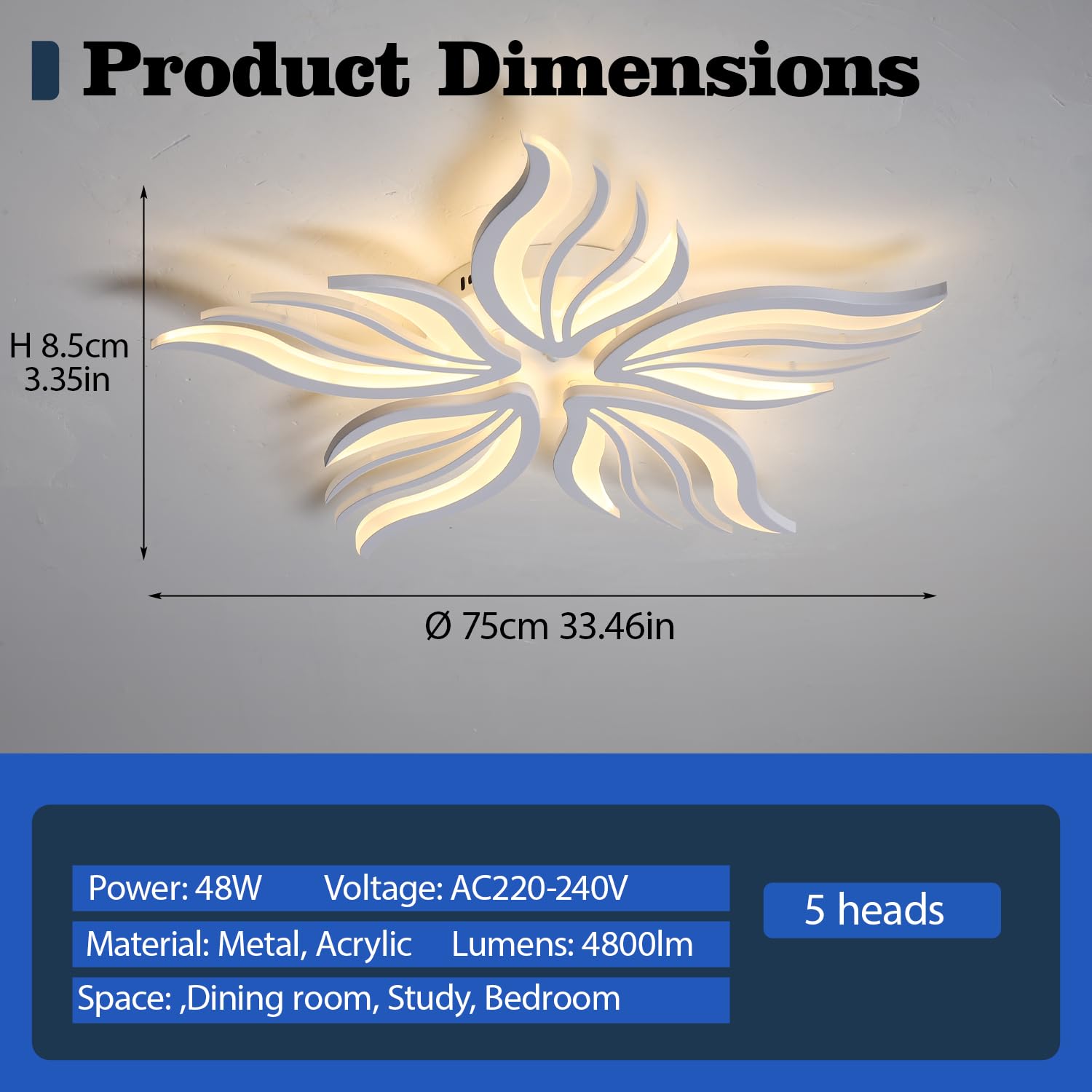 Blume Deckenlampe Dimmbar LED Deckenleuchte Fernbedienunggroße Wohnzimmer Deckenleuchten Kreative Modern Energiesparlampe für Esszimmer Decke Licht Küche Deckenbeleuchtung (Weiß, 5 Köpfe Ø75cm)