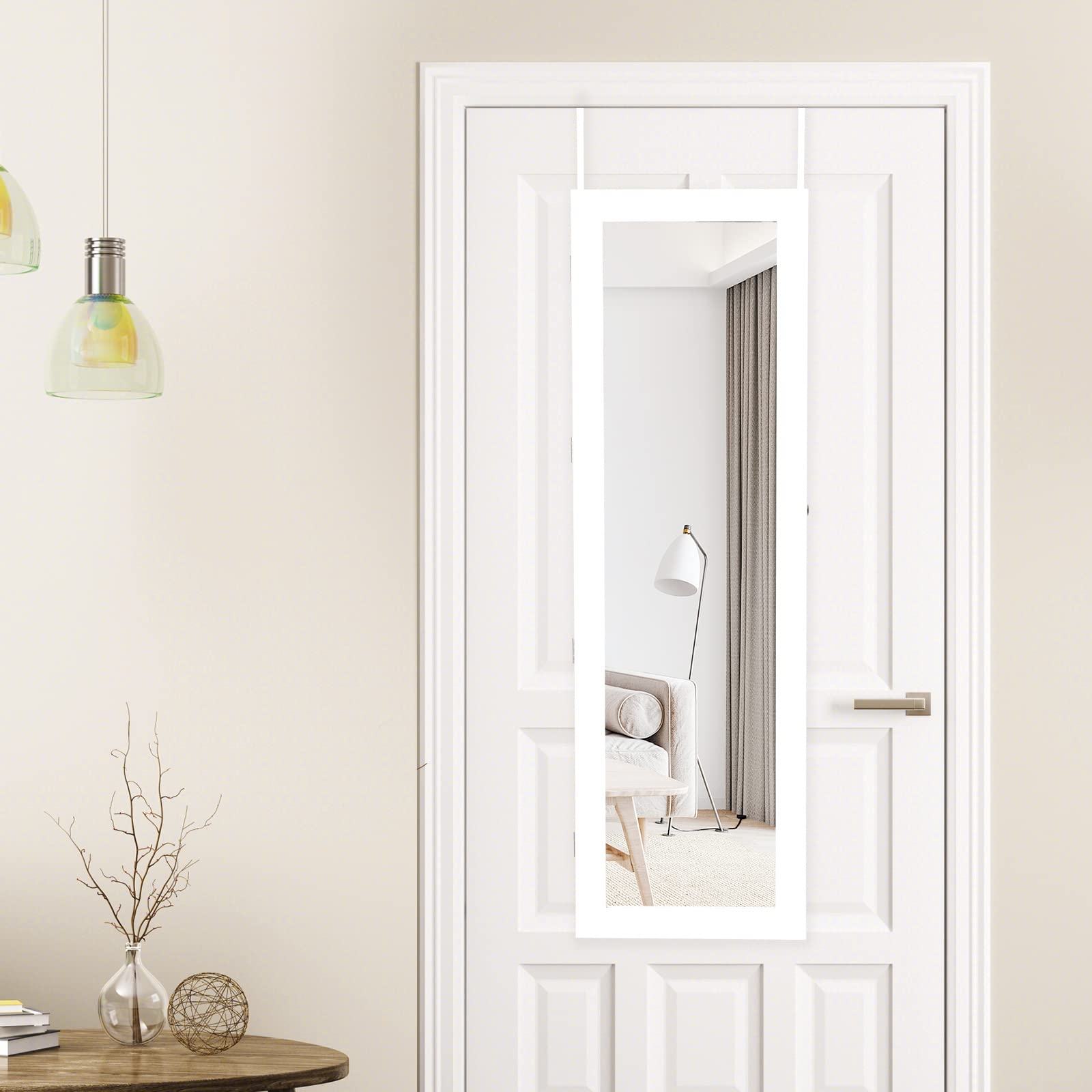 COSTWAY Armario Joyero con Espejo LED 120 cm, Organizador con Cerradura, Estantes Forrados y Ganchos, Blanco