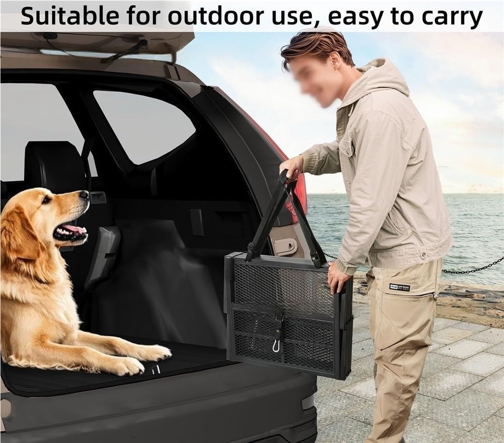 Metal Dog Stair for Large Dogs, Foldable Pet Ramp with Non Slip Surface, Outdoor Portable Dog Ramp for Car, Truck, SUV