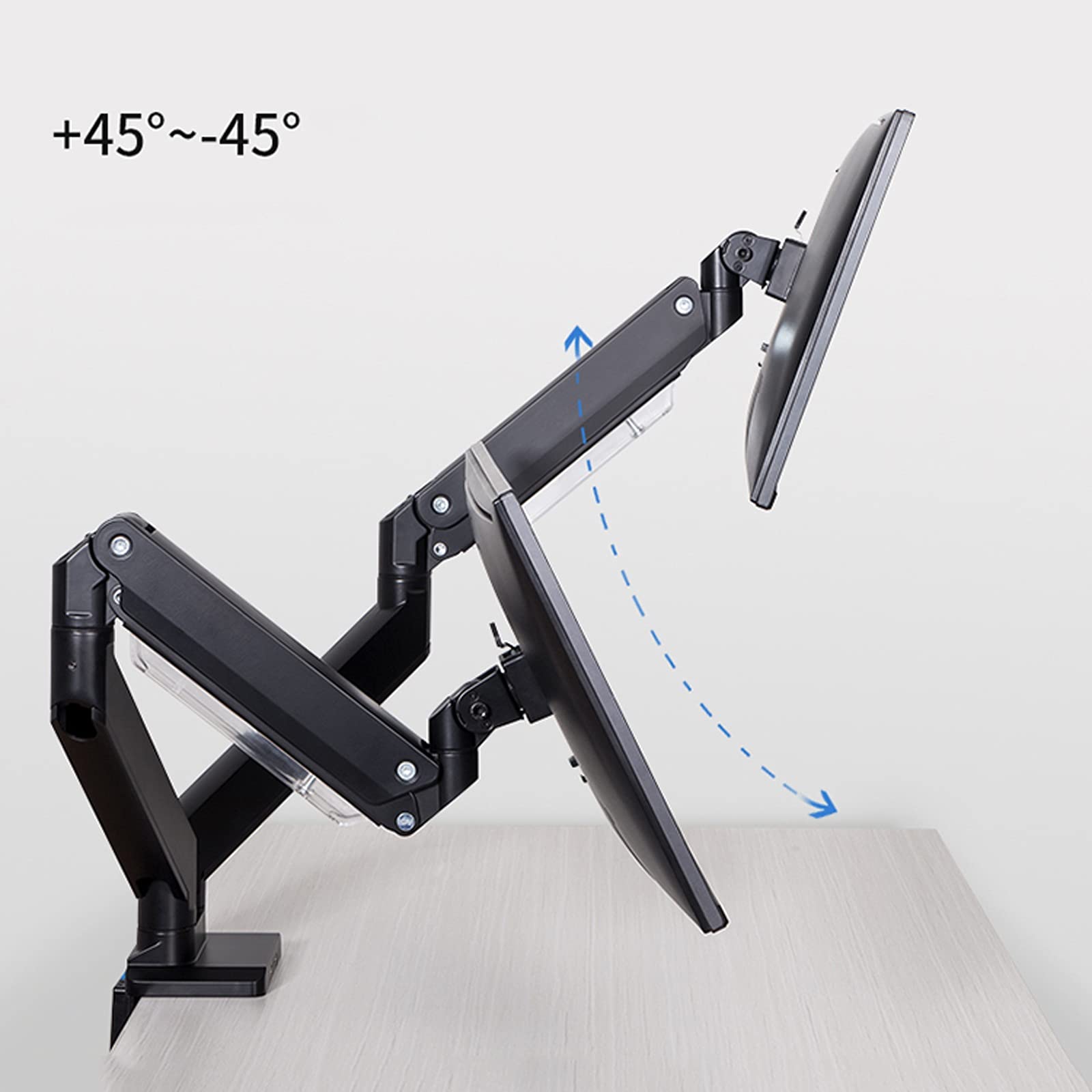 Ramię do monitora, gazowe, podwójne ramię do monitora, sprężyna gazowa, uchwyt do monitora, 2 ekrany LCD, długie ramię, uchwyt do monitora z 2 portami USB, udźwig do 15 kg, biurko do monitora M