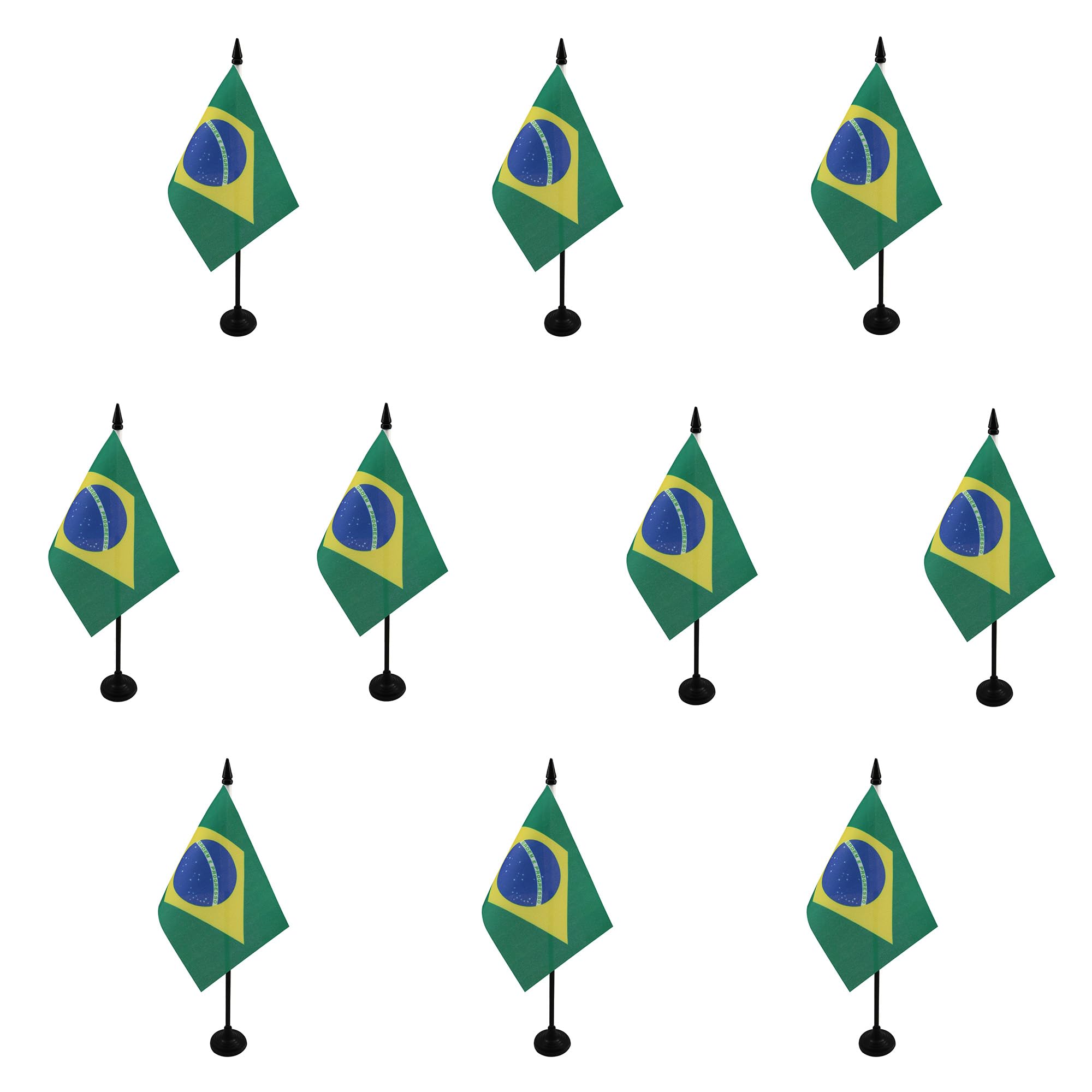 AZ FLAG - Set of 10 Brazil Table Flag 4'' x 6'' - 10 Small Brazilian Office Flags 100% Polyester 15 x 10 cm - Mini Desk Flag with 10'' Pole and Black Plastic Base — image 1