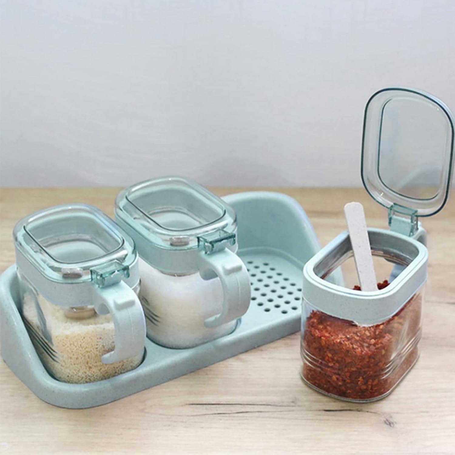 Spice boxs Seasoning Bottles Glass Condiment Storage Containers Pot Spice Jar with Spoon Brush Bottle