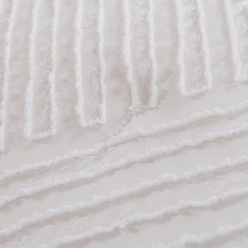 Miniatura 7 de Juego de edredón tamaño matrimonial con diseño copetudo blanco, juego de edredón bohemio de 3 piezas, ligero y esponjoso para todas las estaciones