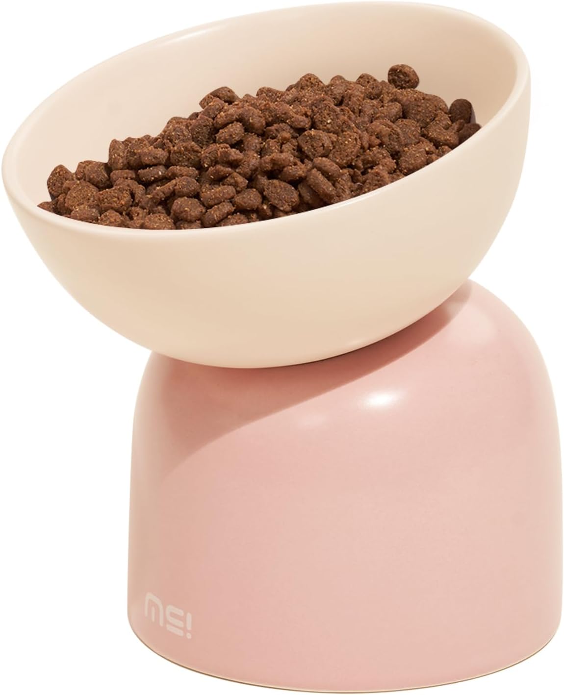 Elevated Ceramic Cat Food Bowl – 5.5″ Wide Dish for Whikser Friendly, 6.6″ Height for Easy Feeding, Lead & Cadmium Free, Durable Raised Cat Food Bowls, Pink